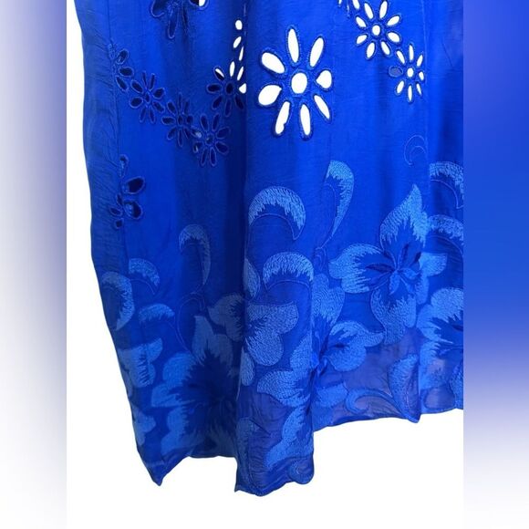 Johnny Was Cobalt Blue Sheer Eyelet Tunic Top - Picture 6 of 9